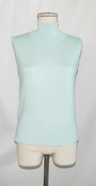 St John Cashmere Mock-Neck Sleeveless Shell Tank Top Mint Green 100% Cashmere P St John Cashmere Mock-Neck Sleeveless Shell Tank Top Mint Green 100% Cashmere P