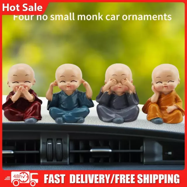 4 Piece Cute Monk Figurines, Small Resin Statue, Ornament for Home Office Car