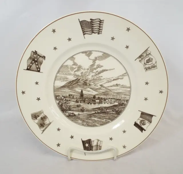 VTG Wedgwood TEXAS Six Flags Plate EL PASO Neiman Marcus 6 Views Brown Ivory