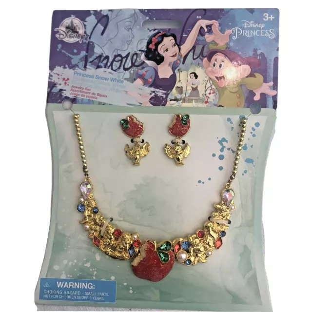 Disney Snow White Costume Jewelry Set Apple Princess Necklace & Earrings New