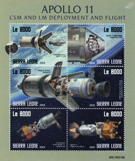 NASA APOLLO 11 50th Anniv. Moon Landing Space Stamp Sheet #2 (2019 Sierra Leone)