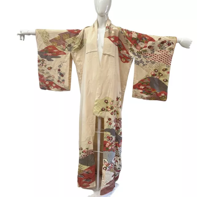 Japanese Kimono Vintage - Needs Cleaning 61” Silk Hand Painted