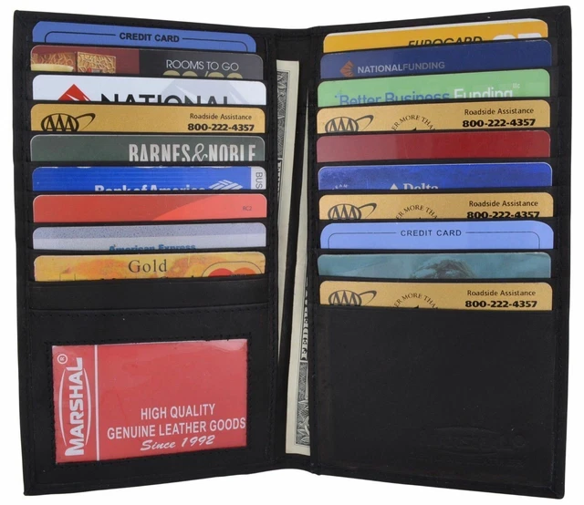 Long Cow Genuine Leather 20 Slots Credit Card Holder with Hide Money Tall Wallet