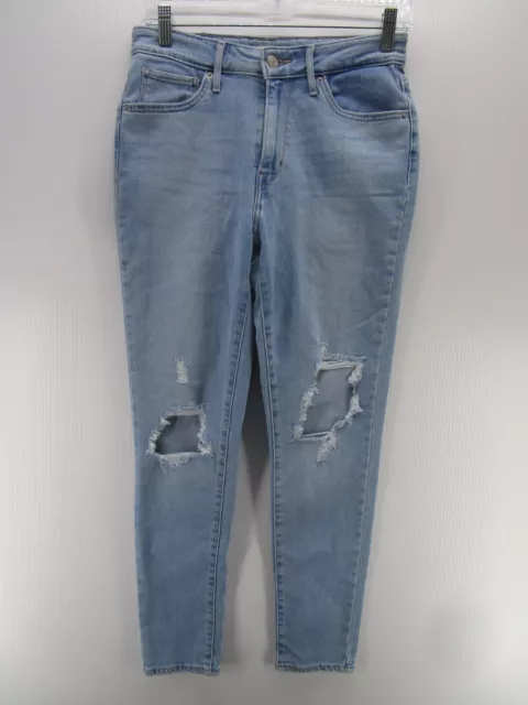 Levis 721 Jeans Women 28 Blue High Rise Skinny Ankle Denim Pants Ripped Grunge