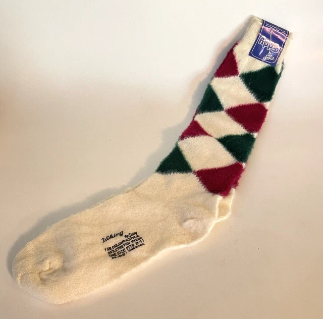 Vtg Viking by Eddy 75% Orlon Acrylic Knee Socks Green Red Argyle Size 9-11 Retro