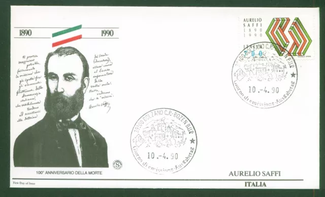 1990 Italia Fdc Filigrano Aurelio Saffi 100° Anniversario Della Morte