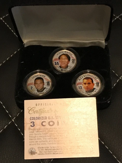 New York Yankees Colorized U. S. Statehood Quarters Derek Jeter Rodriguez Matsui