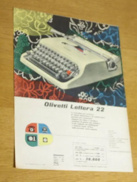 Olivetti Lettera 22 Macchina Scrivere=Anni '50=Pubblicita=Advertising=1951 Anno