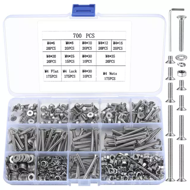 700 Pz M4 Viti Bulloni E Dadi a Testa Esagonale, Viti a Testa Piatta Esagono Inc