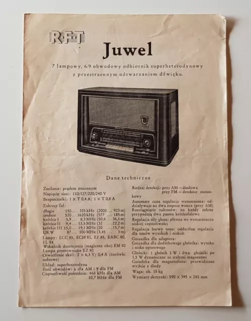 Altes Prospekt 1956 RFT Juwel Röhrenradio VEB Stern Radio Rochlitz DDR