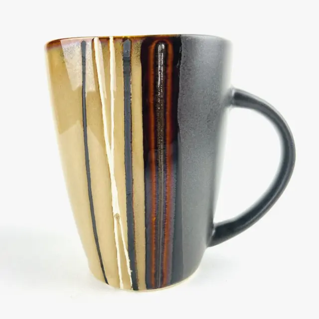 Better Homes and Gardens Bazaar Coffee Mug Tea Cup Brown Tan Stripes 16 oz