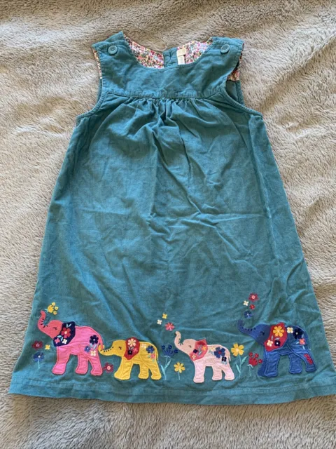 JOJO MAMAN BEBE Cord DRESS 5-6 Years Turquoise Blue Elephants Flowers FAB CDN