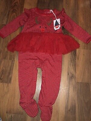 Next Girls Red Christmas Reindeer Outfit Age 3-6 Months RRP £15