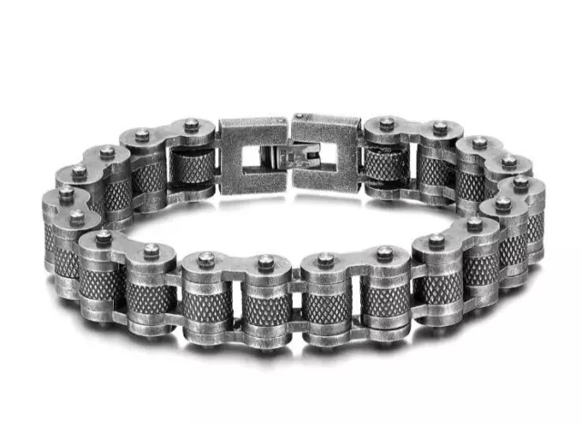 Men's Stainless Steel 16MM Gun Metal Retro Bike Motorcycle Chain Biker Bracelet