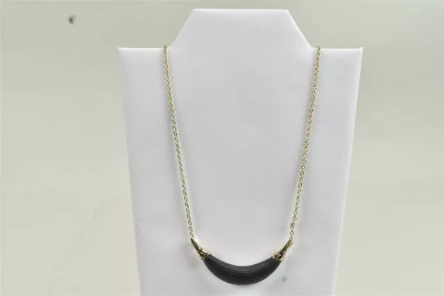 Alexis Bittar Signed Crescent Black Lucite & Gold Capped Chain Pendant Necklace