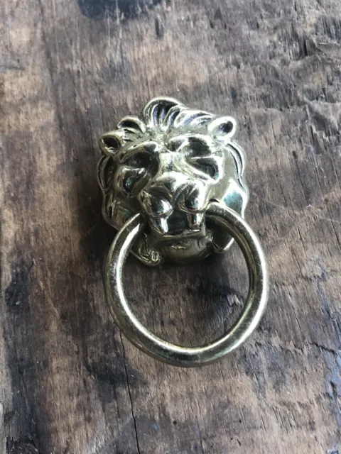 Antique Lion Drawer Pull Brass Gold Tone Ring Loop Small
