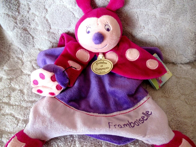 doudou et compagnie coccinelle framboiselle rose mauve marionnette neuf