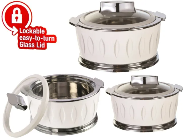 BPA FREE 3pc Plastic Hot Pot GLASS LID Food Warmer Thermal Insulated Casserole