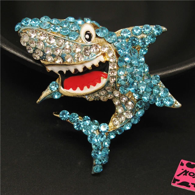 Blue Cute Bling Shark Rhinestone Fashion Women Charm Brooch Pin Gift