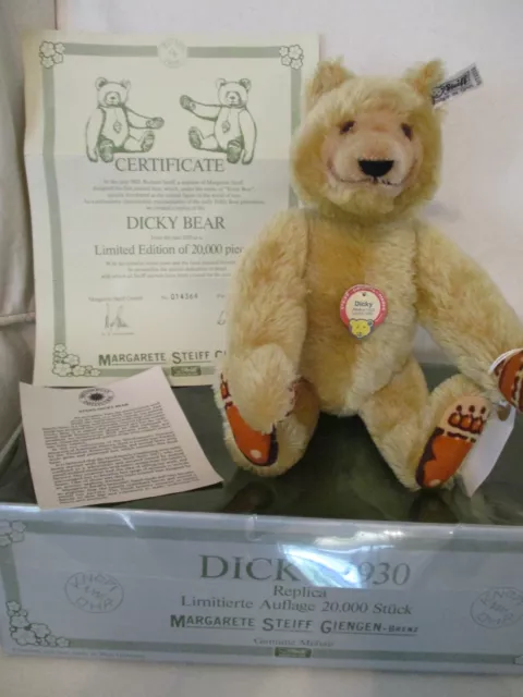 Adorable Steiff DICKY BEAR Ltd. Ed. 1906 Replica ~ All Tags, Certificate, Box 2