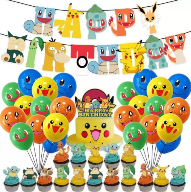 SET DECORAZIONI BUON Compleanno Pokemon Pikachu Set Banner Palloncini  Topper per Torte EUR 11,75 - PicClick IT