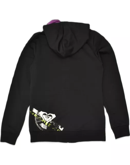 ROXY Womens Graphic Zip Hoodie Sweater UK 14 Medium Black Cotton BT10 2