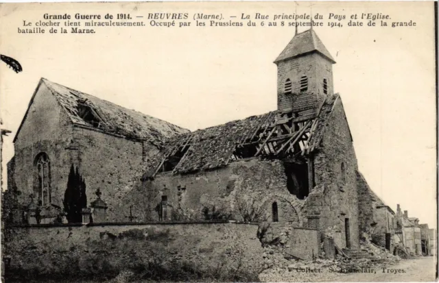 CPA AK Militaire - Reuvres - Ruines - Rue Principale - L'Eglise (696848)