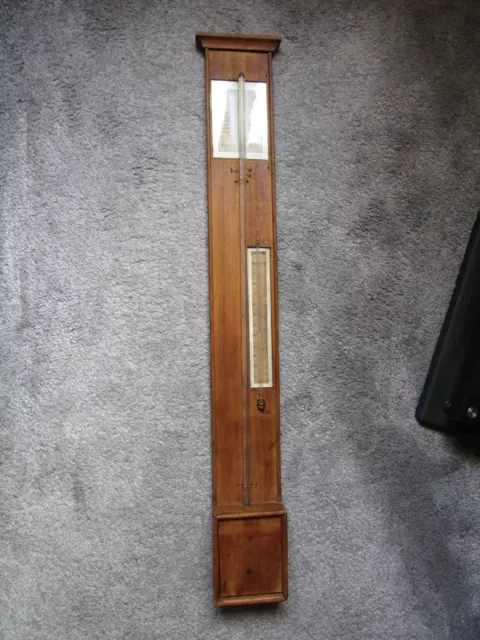sehr alte seltene Wetterstation Wand-Thermometer Barometer Holz 96x12cm antik