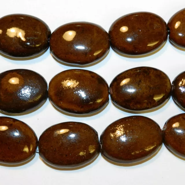 CPC251 Dark Brown Multi-Tone Large 31mm Flat Puffed Oval Porcelain Beads 8" 2