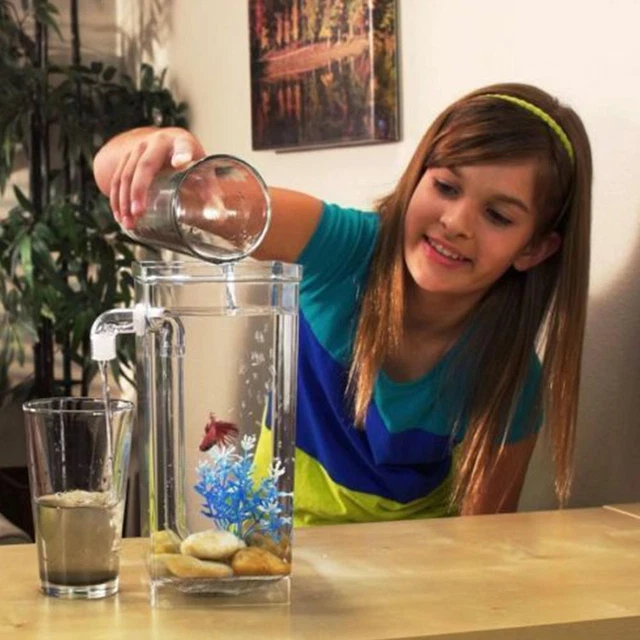 Kids Mini Transparent Fish Tank Self Cleaning Small 2Q6W NEW Fish S7U8 J3H4