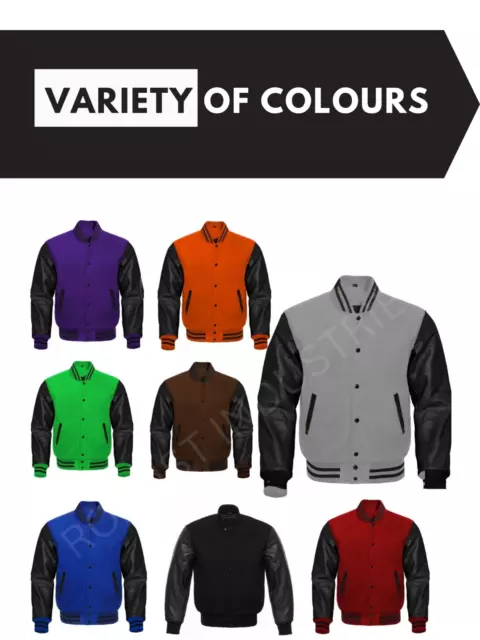 Varsity Letterman Baseball Jacket in Wool & Genuine Black Leather Sleeves
