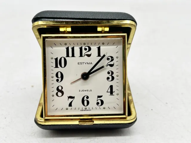 Vintage Estyma 2 Jewel Travel Alarm Clock Made In Germany