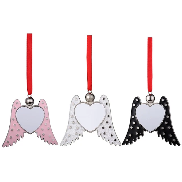 Metal Heat Transfer Angel Wing Charm  Decor Red Rope with  Shaped Blank