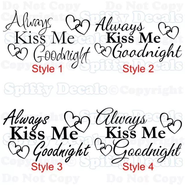 ALWAYS KISS ME GOODNIGHT HEARTS Love Quote Vinyl Wall Decal Decor Sticker Art