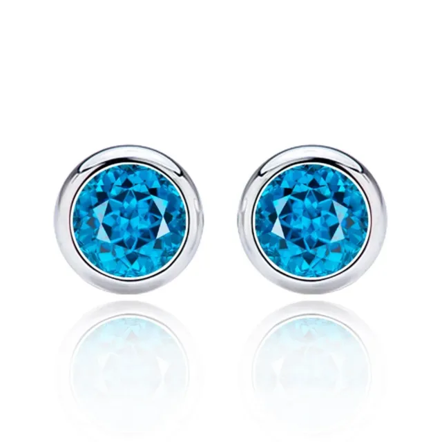 2 CT. SWISS Blue Topaz Stud Earrings ~ Bezel set in Solid Sterling ...