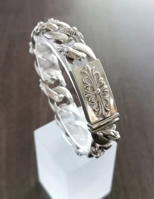 massives (90g) Panzerarmband Silber 925, Florales Design