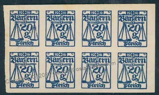 German Empire 1916 WWI  Bayern Bavaria Fuerth City 20g Meat Ration Card 52059