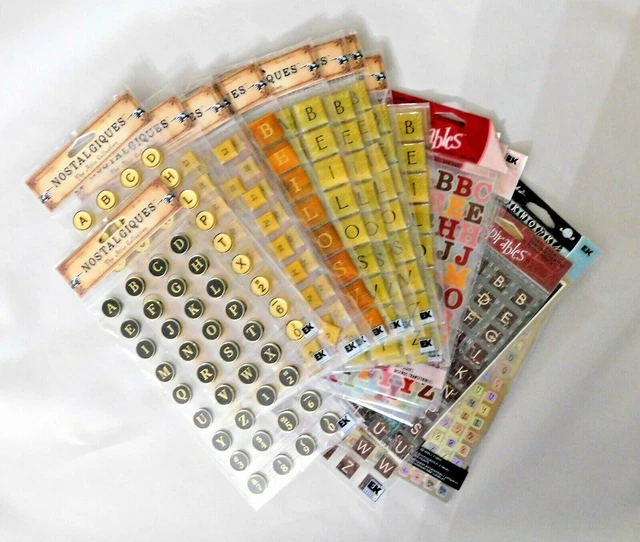 ALPHABET SCRAPBOOK STICKERS Letters Numbers Symbols Stone Leather Metal ...