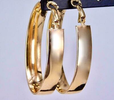 Italian Yellow Gold Plated Wide Large Oval 1.70" Hoop Lovely Earring Silver