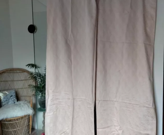 Vintage retro 1970s 80s pair of pale pink curtains 85" reclaimed fabric