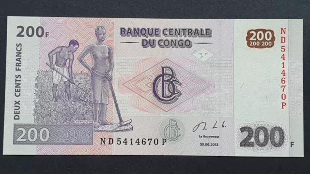 Billete de banco de CONGO RD - 200 Francs, 2013  Sin cursar