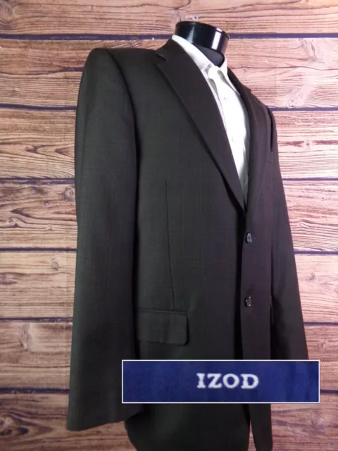 Izod Blazer Mens Sport Coat 42L Jacket Two Button Brown Wool