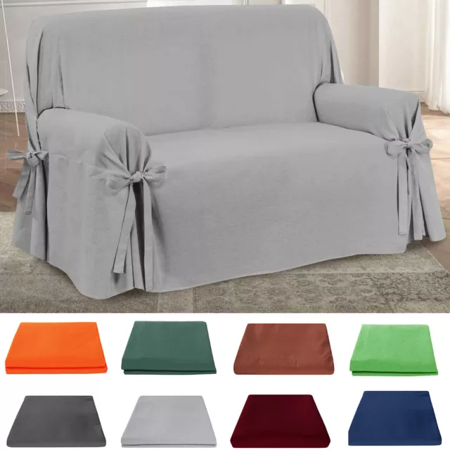 Copridivano Avec Ruban 1 2 3 4 Places Coton Couleur Unie Protège Sofa Couleurs