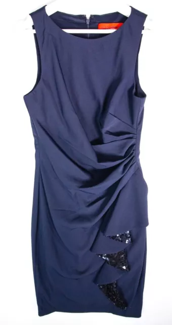 Carmen Marc Valvo Infusion Crepe Ruffle Gown Dress Blue Size 8