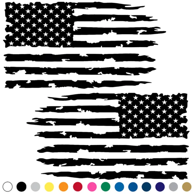 Distressed American Flag Decals Set of 2 LEFT RIGHT Side Vinyl Tattered Sticker