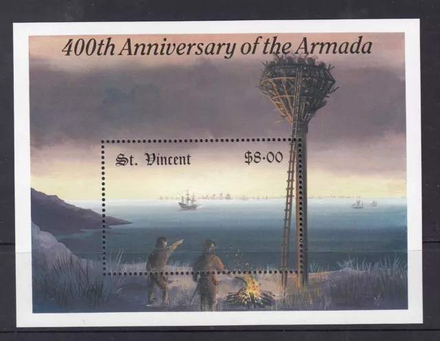 St. Vincent $8 400th Anniversary Spanish Armada Miniature Sheet, Fresh MUH