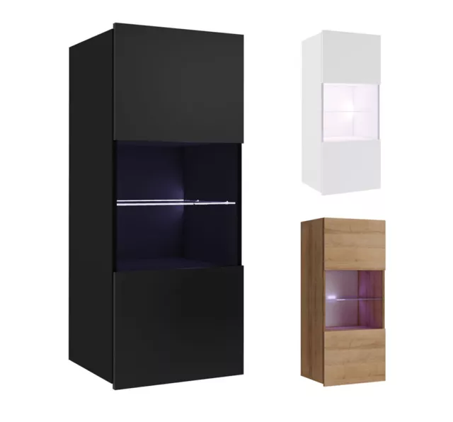 Vitrinenschrank CALABRINI C-16 Vitrine Hängeschrank Regal Weiß Schwarz Hochglanz