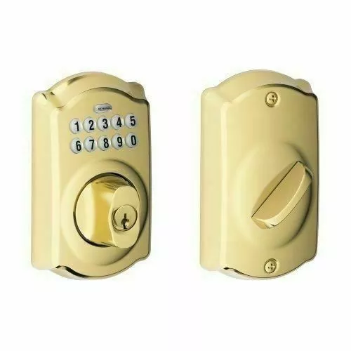 Schlage Camelot Trim Keypad Deadbolt Electronic Door Lock - Bright Brass (BE365