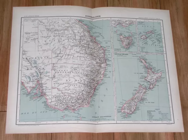 1907 Original Antique Map Southeastern Australia / New Zealand