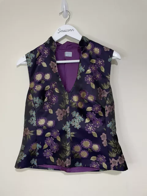 Vintage Y2K Oasis Purple Floral Chinese Style Sleeveless Top Size 14 Lined